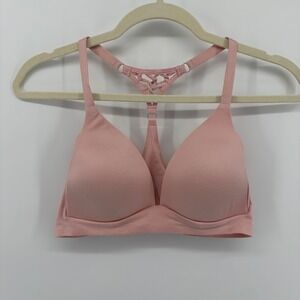 Aerie Womens 34C Pink Wireless Bra Sunnie Macrame Racerback T-Back Seamless